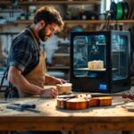 luthier-dans-son-atelier-un-etabli-en-bois-avec-une-imprimante-3d-en-cours-dimpression-dune-piece-de-violon-une-partie-de-violon-posee-sur-la-table-outils-manuels-et-copeaux-de-bois-eparpille